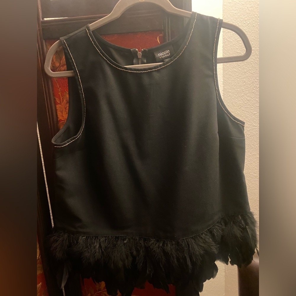 (NWT)🛍️NICOLE BY NICOLE MILLER 10 YR ANNIV SLEEVELESS BLOUSE-FEATHER TOP SZ LRG - Picture 12 of 14